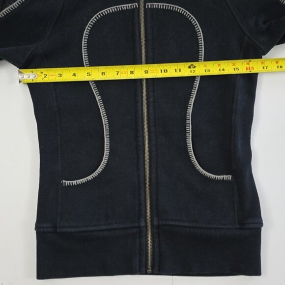 Lululemon Scuba Hoodie Black Full Zip Black Teal Cable Knit Fleece Lined Size 4 - Picture 12 of 15